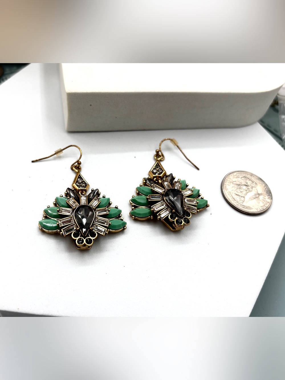 J.Crew Vintage Gold Plated Stone Crystals Drop Earrings